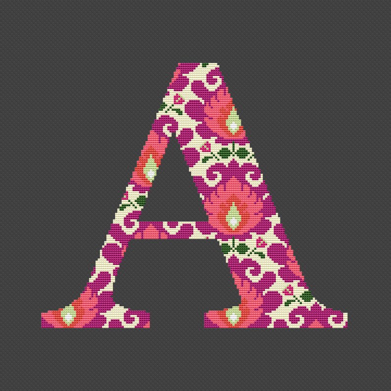 Folk Letter A cross stitch pattern PDF Modern monogram initial cross stitch Polish folk art Counted cross stitch chart Instant download #41