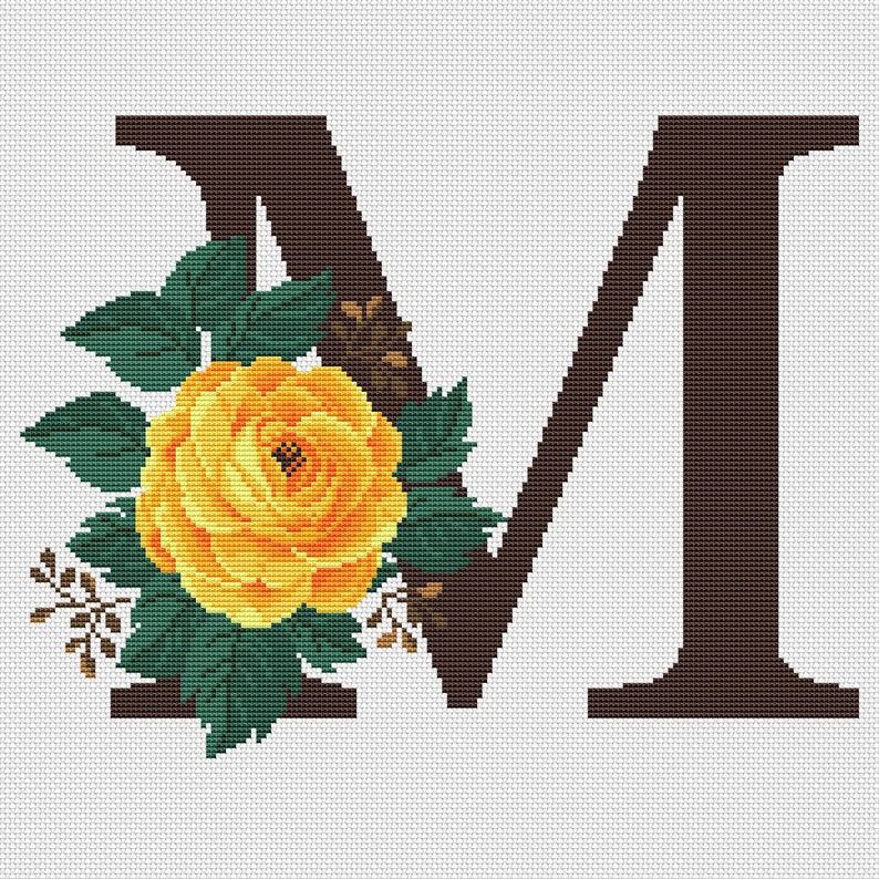 Letter M cross stitch pattern PDF Modern initial cross stitch Etsy Letter m cross stitch pattern modern cross stitch watercolor xstitch