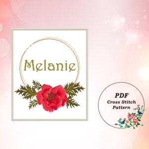 Name MELANIE & Alphabet - Set of 2 Counted Cross Stitch Patterns PDF, Floral Customizable Personalized Design, Instant Download #57