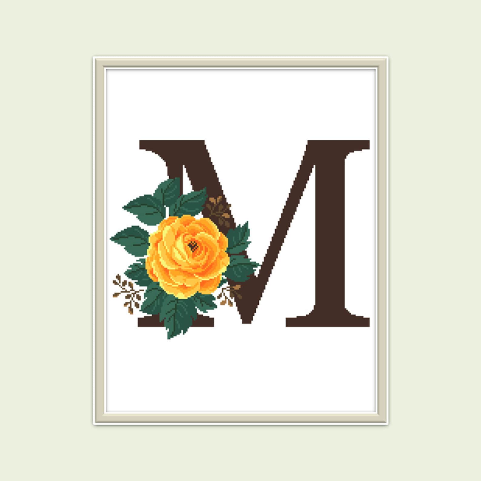 Letter M cross stitch pattern PDF Modern initial cross stitch Etsy