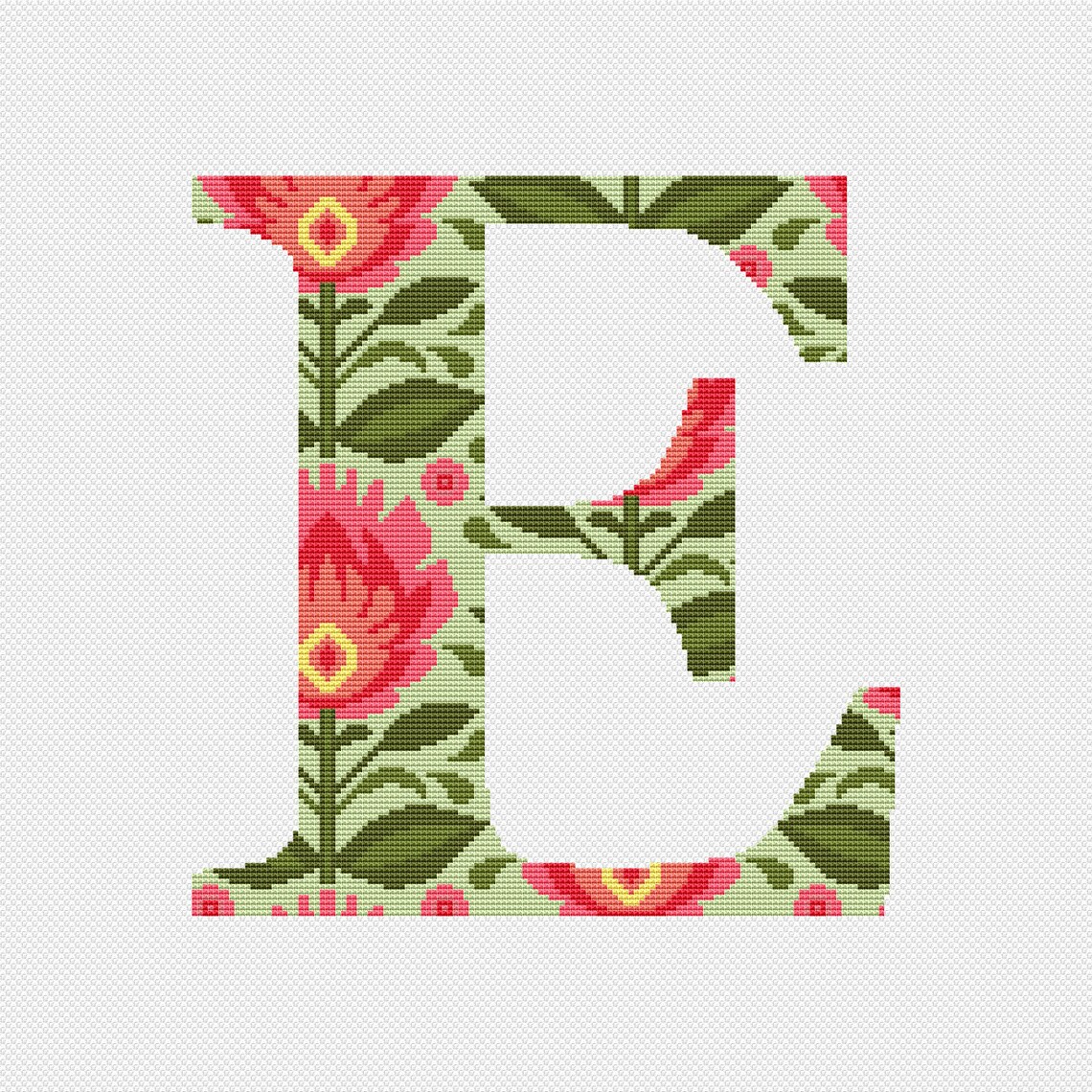 Letter E Cross Stitch Pattern PDF Modern Folk Initial Cross Etsy
