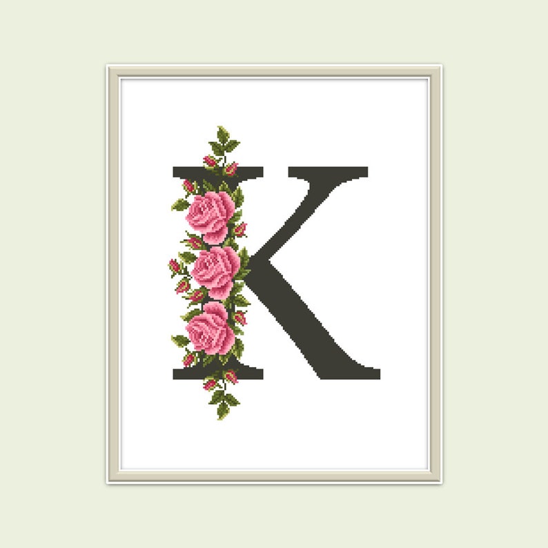 Letter K cross stitch pattern PDF Roses cross stitch Modern Etsy