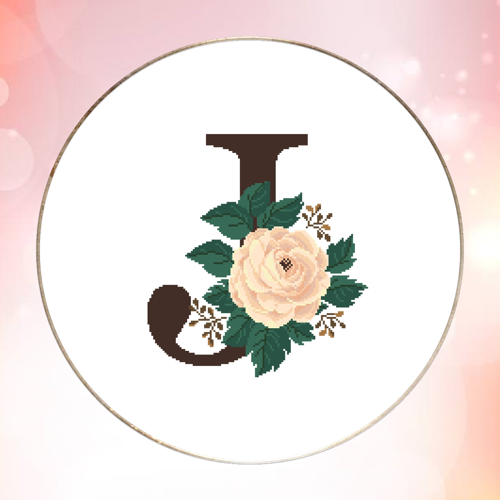 Letter J With White Rose Cross Stitch Pattern PDF Floral - Etsy