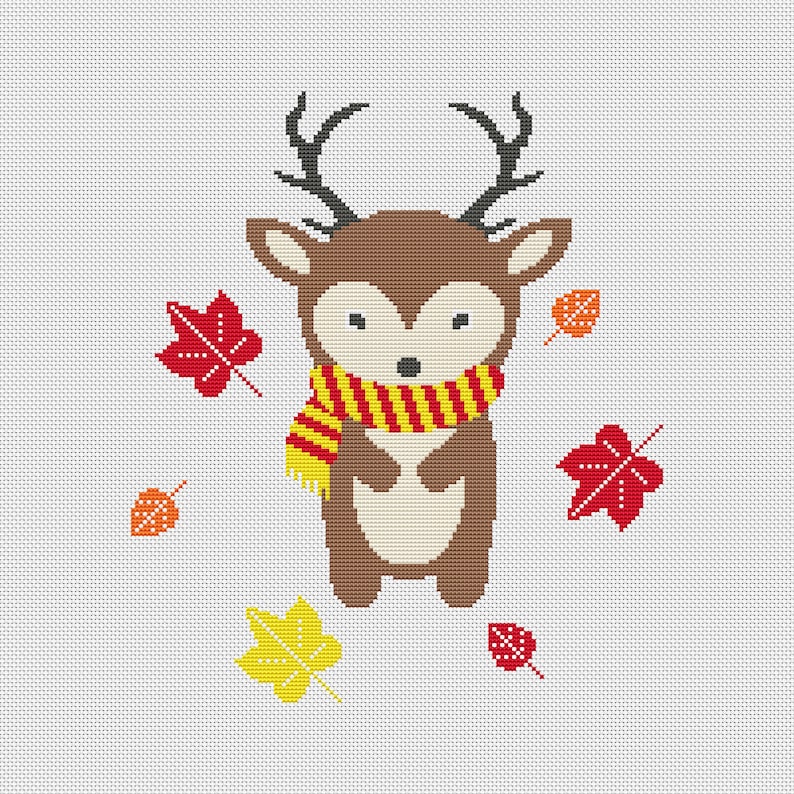 Modern cross stitch pattern Autumn Fawn Instant download PDF #67 Nursery decor