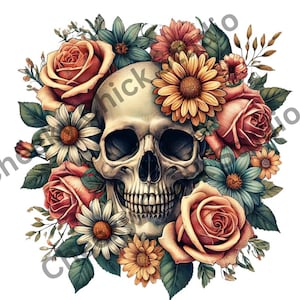 Clipart sublimation crâne floral 2 | 300 ppp JPEG | PNG transparents | 4096 x 4096 pixels | 13,65 x 13,65 pouces | Téléchargement numérique
