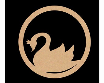 May include: A brown wooden cutout of a swan in a circle, with a black background. The circle has a diameter of 30 inches. The text "Diamètre 30 cm" is printed below the circle.