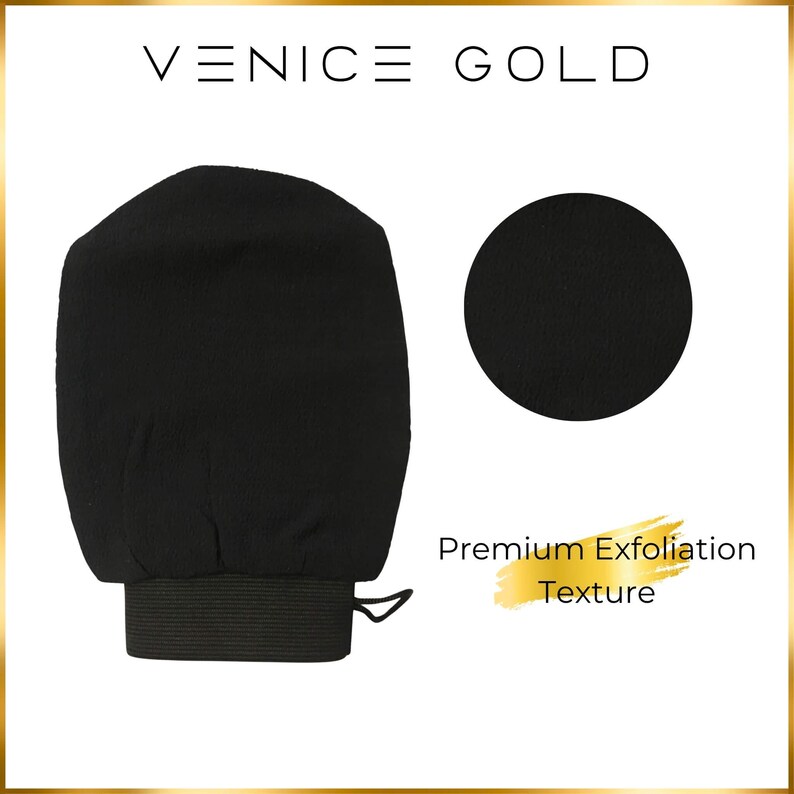 Venice Gold exfoliating mitt showcasing premium exfoliation texture designed to smooth skin and prep for an even self tan