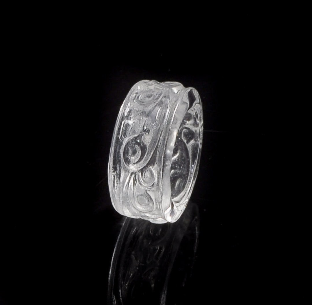 Natural Rock Crystal Ring Band Carved Etsy