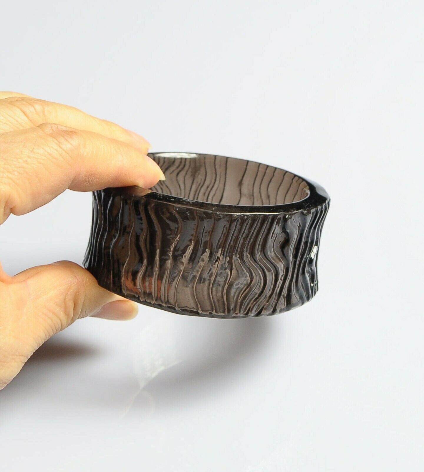 Obsidian Bangle Bracelet Carved Hand Made Natural Volcanic