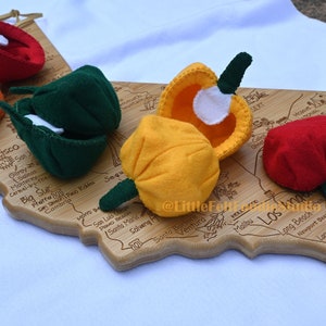 felt food, felt vegetable, play kitchen, felt pepper, play food, photo prop, pretend play