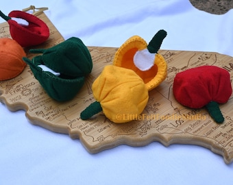 Mitades de pimiento de fieltro: juguete de cocina para jugar a la simulación