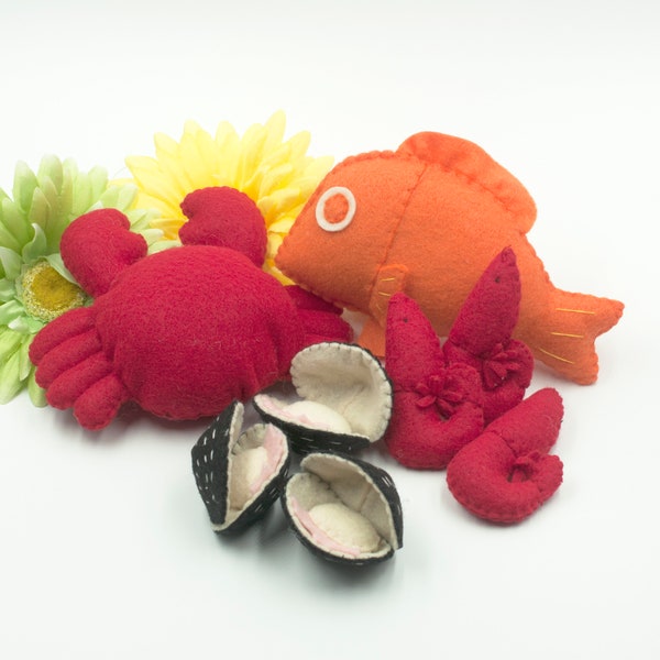 Felt food seafood set, Play food, Pretend food for play, play kitchen