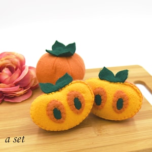 Felt food persimmon, Play food, Play kitchen, Felt fruit, Handmade