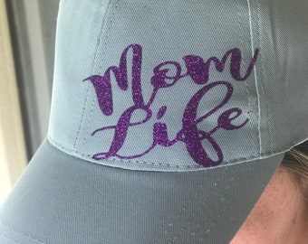 Xpayzere "Mom Life" Heart Baseball Cap - Adjustable Cotton Embroidery Hat For Women, Gray
