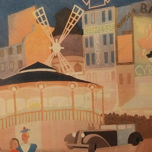 original VINTAGE Magazin Blatt PRINT Dekor retro PARIS kermesse cyrano pernod moulin Farbe Form Anzeige Rahmung 1930er Jahre Geschenk wallart