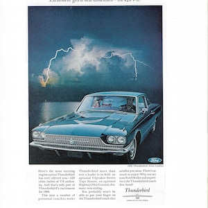 Original magazine sheet ADVERTISING FORD thunderbird painting  vintage spanish automobile motor cars classic  wallart walldecor gift framing
