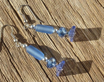 Silver crystal earrings "tube sky"