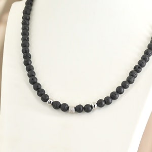 Necklace chain lava beads lava stone with 3 stainless steel beads lobster clasp 46 + 5 cm