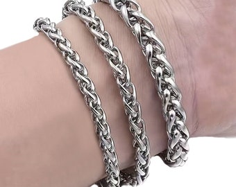 Bracelet braid chain stainless steel with carabiner 3, 5, 7 mm - various lengths wheat chain foxtail chain