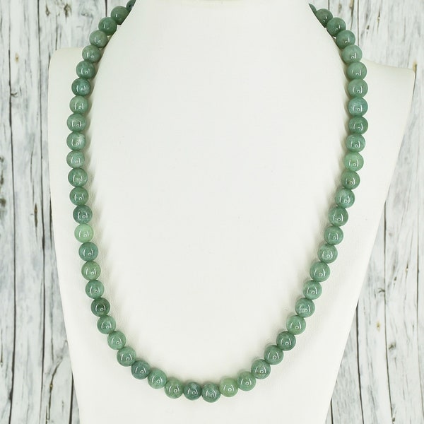 Necklace pearl chain with green Burmese jade pearls 6mm