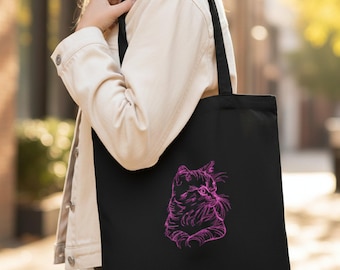 Fabric bag Fabric bag Shopping bag Shopping bag Shoulder bag Cotton Embroidered cat motif