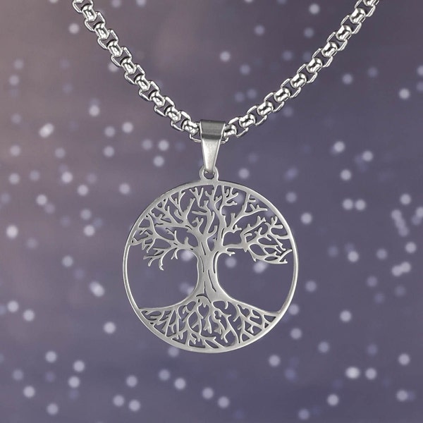 Edelstahl Halskette Baum des Lebens Boxkette Wikinger Halskette, keltischer Baum des Lebens Anhänger, nordische Mythologie