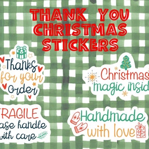 Set adesivi "Thank you for your order" natalizi. Adesivi natale. Idea per personalizzare regali fai da te. Grazie ordine Adesivi fragile