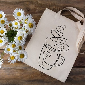Shopping bag coffee lover. Shopper festa mamma. Regalo compleanno. Regalo per amica. Idea regalo caffè. Borsa con line art caffè.