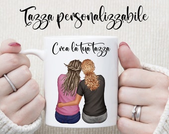 Tazza amiche personalizzabile. Idea regalo natale amica. Tazza caffè personalizzata. Regalo sorella natale, idea originale migliore amica