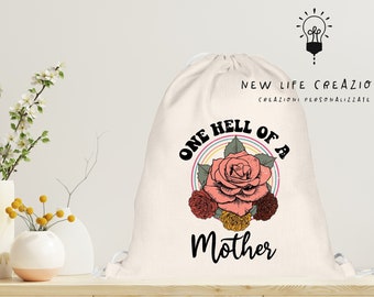 Motivational phrase bag. Mother&#39;s day gift idea. Birthday gift. Bag. gift for her. Flowers friend gift. Super mom, backpack flowers