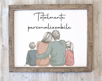 Idea regalo Famiglia Stampa personalizzata Natale Mamma regalo papà. Idea famiglia ritratto Stampa personalizzata. regalo nonni idea