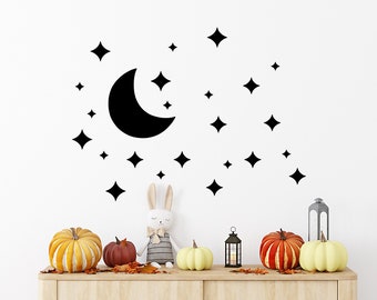 24 adesivi a forma di lune e stelle da applicare sul muro, armadio, specchio, mobili. Idea decorazione cameretta bambini. decorazione murale
