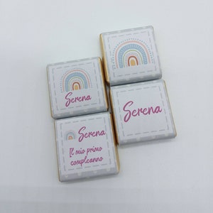 Cioccolatini personalizzati. Idea compleanno ringraziamento. Bomboniera nascita. Battesimo. Baby shower, regalo benvenuto. Omaggio ospiti