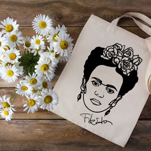 Frida Kahlo-shopper. Idee voor een moederdagcadeau. Frida Khalo verjaardagscadeau. Tas. Frida kahlo cadeau voor haar. Katoenen shopper. cadeau vriend