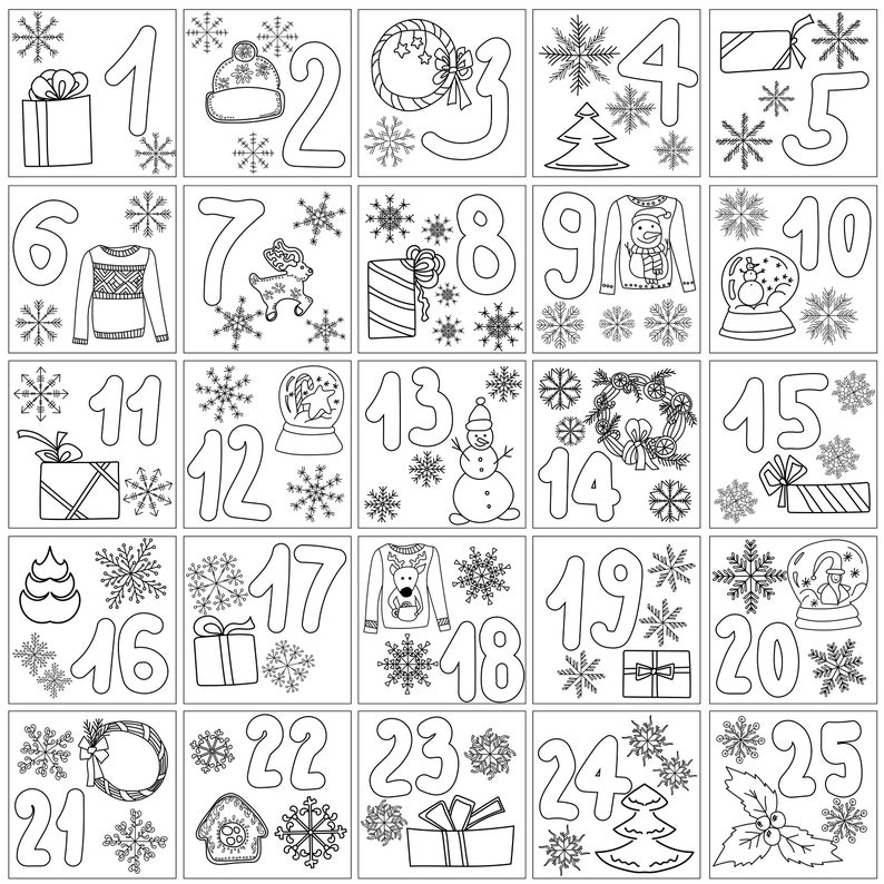 Advent Calendar Coloring Pages. 25 Sheets in Digital Format for ...