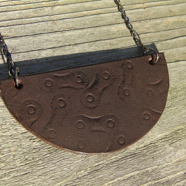 Leather necklace, bike chain imprint - Velocipede Round 3