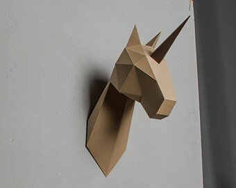 Papercraft Unicorn Trophy: 3D Low Poly Paper Sculpture (PDF Pattern)
