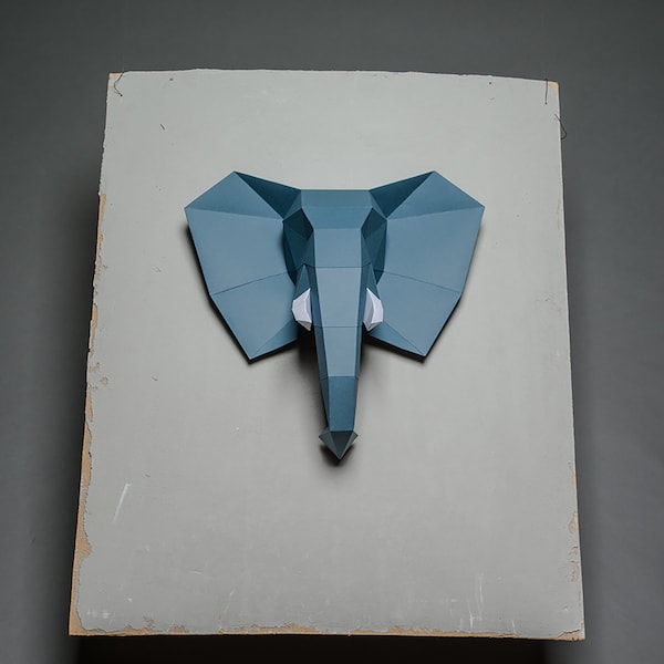 Papercraft Éléphant Trophée Animal 3D Low Poly Papier Sculpture DIY cadeau Mur Trophée pour la maison pepakura modèle modèle papier Animal Trophée