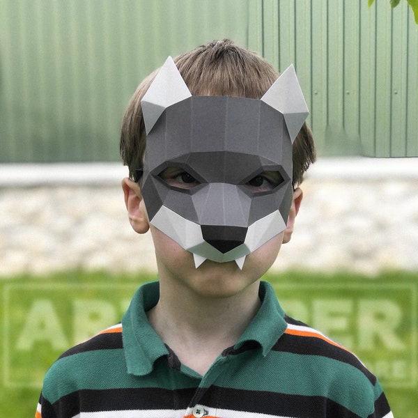 Papercraft WOLF masque Animal 3D Low Poly Paper Mask DIY cosplay mascarade pour fête pepakura modèle modèle papier Animal Full Mask