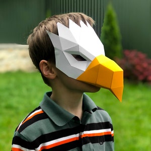 Papercraft EAGLE Vogel Maske Tier 3D Low Poly Papier Maske DIY Cosplay Maskerade für Party Pepakura Muster Vorlage Papier Tier Vollmaske