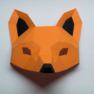 Papercraft Fox Half Mask Animal 3D Low Poly Paper Sculpture DIY gift Wall Trophy for home pepakura pattern template paper Animal Half Mask