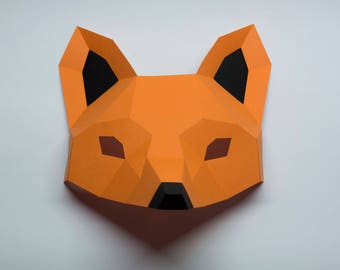 Papercraft Fox Half Mask: 3D Low Poly DIY Sculpture (PDF Pattern)