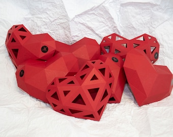 3D Papercraft Heart Template: Low Poly DIY Sculpture (PDF Pattern)