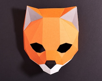 Half mask fox template - paper mask, papercraft mask, masks, 3d mask, low poly mask, 3d paper mask, paper mask template, animal mask