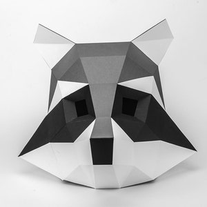 Papercraft Raccoon mask Animal 3D Low Poly Paper Sculpture DIY gift Wall Trophy for home pepakura pattern template paper Animal Full Mask
