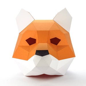Papercraft Fox mask Animal 3D Low Poly Paper Sculpture DIY gift Wall Trophy for home pepakura pattern template paper Animal Full Mask