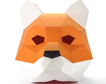 Papercraft Fox Mask: 3D Low Poly Animal Sculpture (PDF Pattern)
