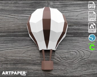 3D Hot Air Balloon Papercraft: Low Poly Wall Decor (PDF, SVG, DXF)