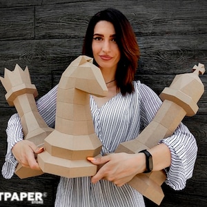 Papercraft scacchi re cavaliere cavallo regina modello carta scacchi 3D Low Poly Carta Scultura fai da te scacchi pepakura modello modello Pezzi fai da te