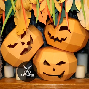 Papercraft 3D halloween PUMPKINS set template pattern Low poly Pepakura paper Origami DIY PDF model halloween Polygonal